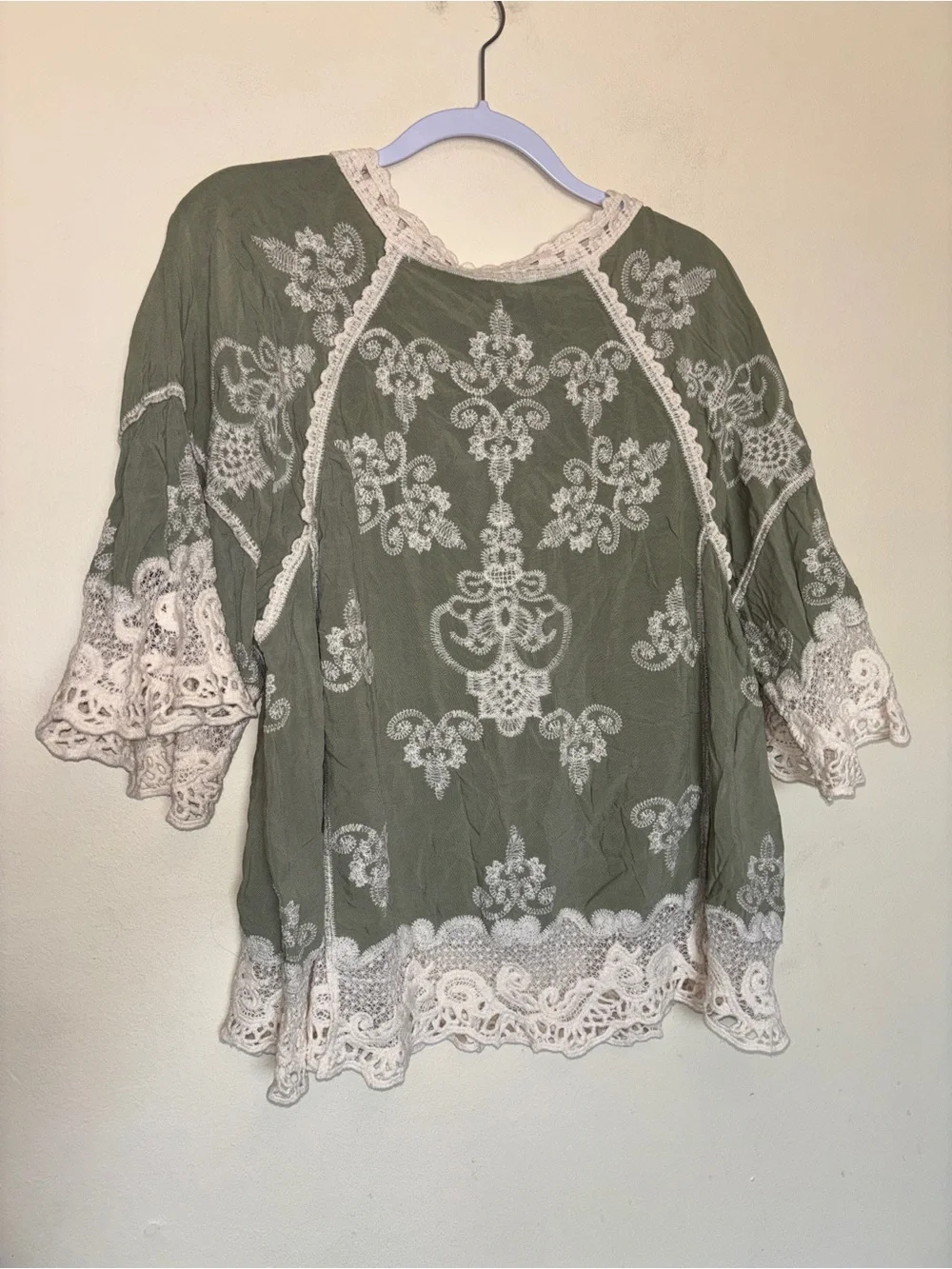 Democracy Boho Blouse 2X Lace Crochet Flowy Peasant Eyelet Cottage Embroidered - Picture 7 of 9